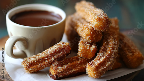 Churros with Cinnamon Sugar and Hot Chocolate Dipping
