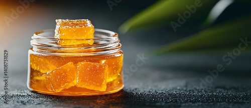Amber Cubes in Glass Jar