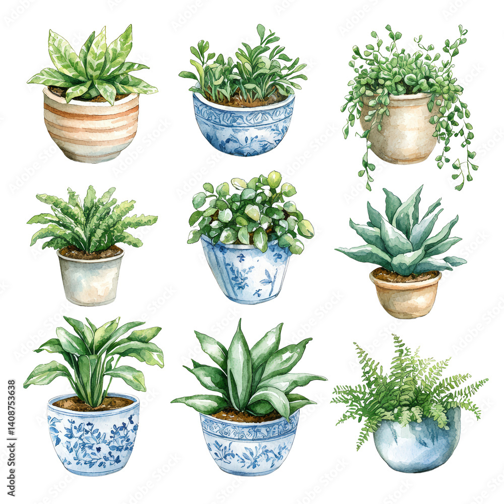 Fototapeta premium Vibrant Indoor Plants in Decorative Pots for Home Decor and Gardening Inspiration