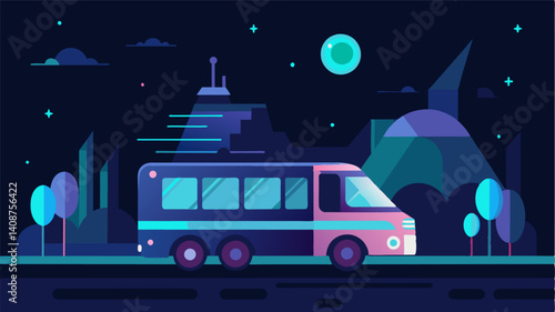 Against the dark backdrop of the night sky eVTOLs provide a glowing and efficient transportation service bringing a touch of the future to the present.. Vector illustration