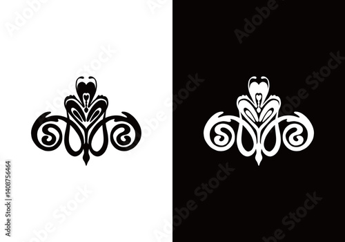 Vintage symmetrical ornate filigree design ornamen clip art vector silhuette ink element editable
