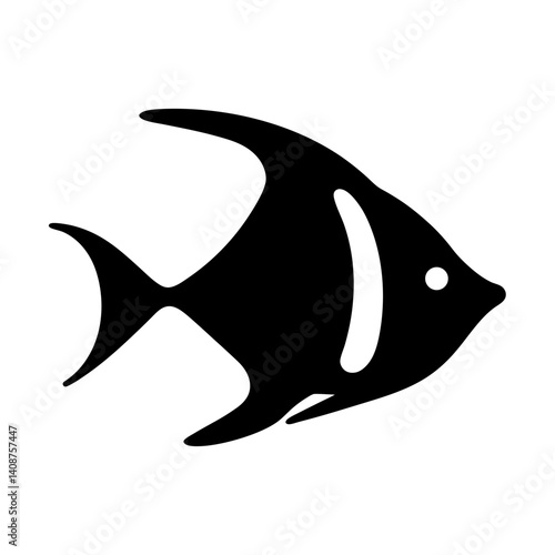  aquarium fish black silhouette of a moorish idol fish aquatic animal ocean life- simple black silhouette of a aquarium fish tropical sea life animal icon,