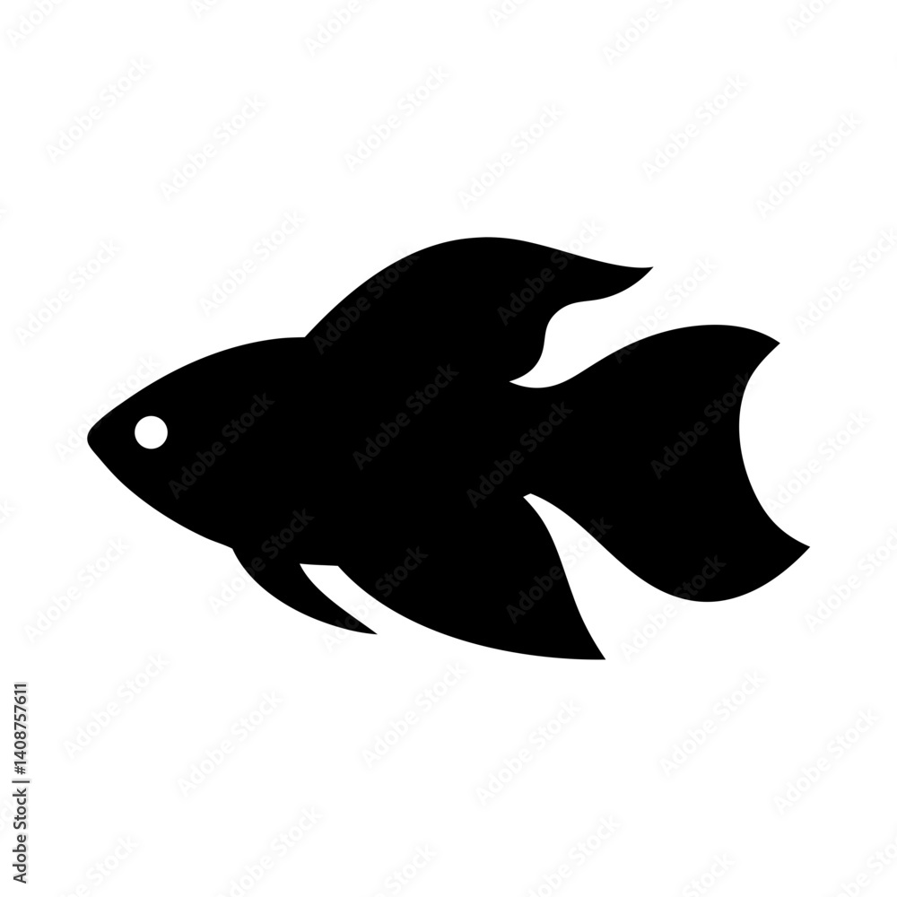 Obraz premium betta fish black silhouette of a moorish idol fish aquatic animal ocean life- simple black silhouette of a betta fish tropical sea life animal icon,