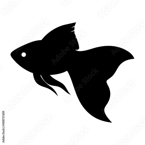 betta fish black silhouette of a moorish idol fish aquatic animal ocean life- simple black silhouette of a betta fish tropical sea life animal icon,