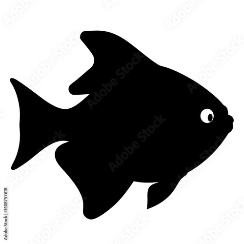 black skirt tetra fish black silhouette of a moorish idol fish aquatic animal ocean life- simple black silhouette of a black skirt tetra fish tropical sea life animal icon,