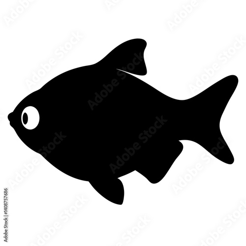 black skirt tetra fish black silhouette of a moorish idol fish aquatic animal ocean life- simple black silhouette of a black skirt tetra fish tropical sea life animal icon,