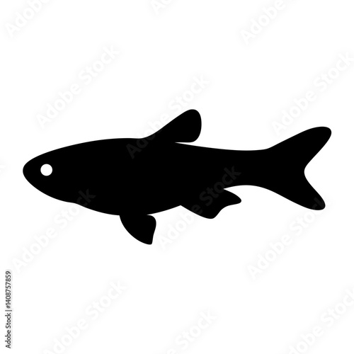 celestial pearl danio fish black silhouette of a moorish idol fish aquatic animal ocean life- simple black silhouette of a celestial pearl danio fish tropical sea life animal icon,