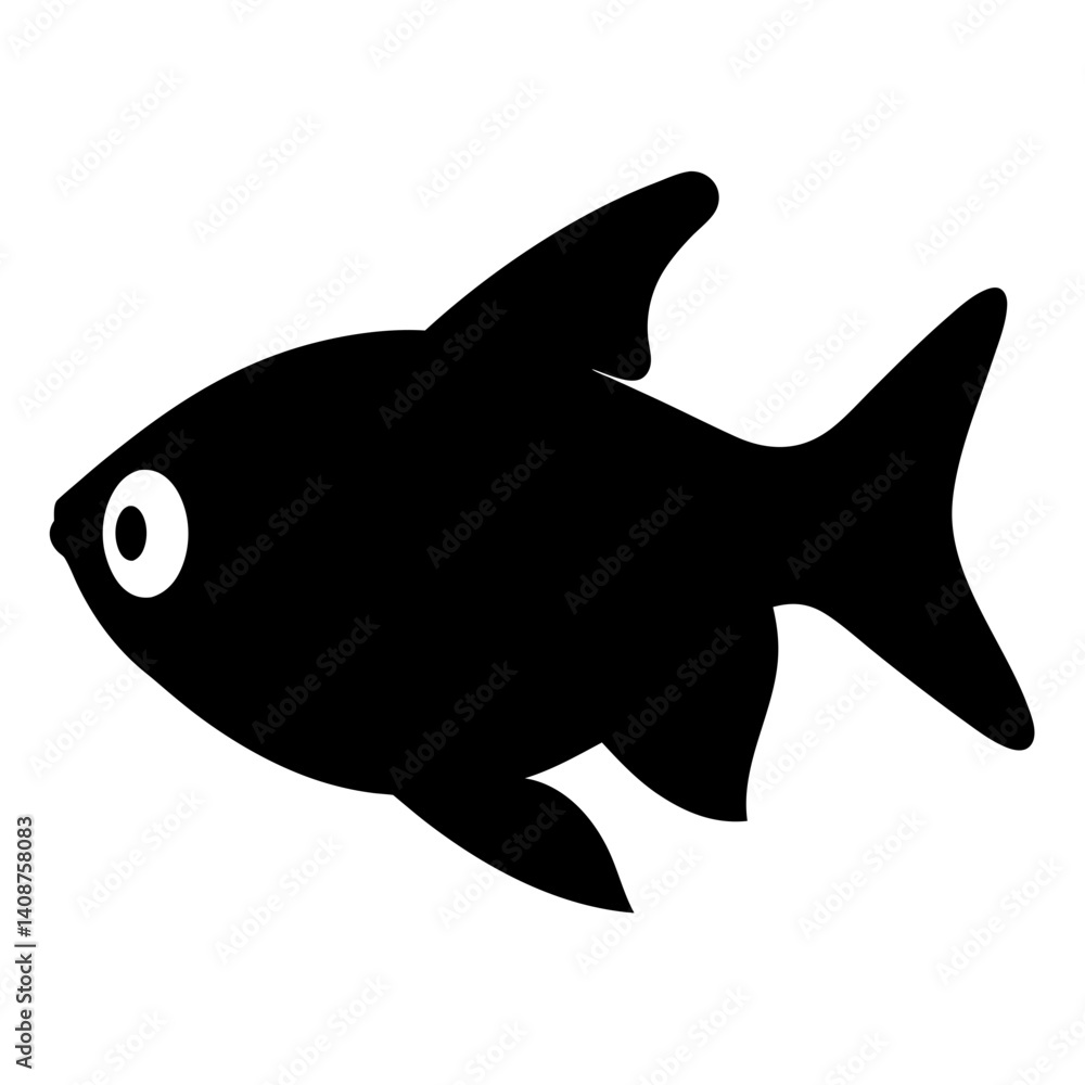 Obraz premium congo tetra fish black silhouette of a moorish idol fish aquatic animal ocean life- simple black silhouette of a congo tetra fish tropical sea life animal icon,