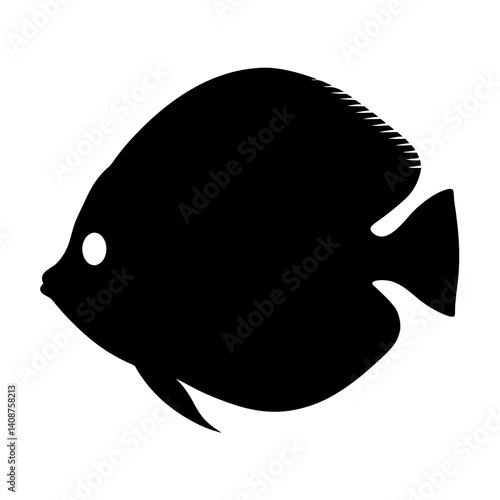 discus fish black silhouette of a moorish idol fish aquatic animal ocean life- simple black silhouette of a discus fish tropical sea life animal icon,