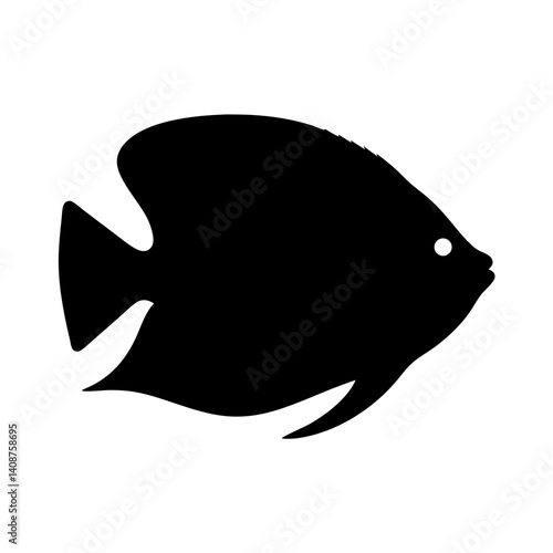 gourami fish black silhouette of a moorish idol fish aquatic animal ocean life- simple black silhouette of a gourami fish tropical sea life animal icon,