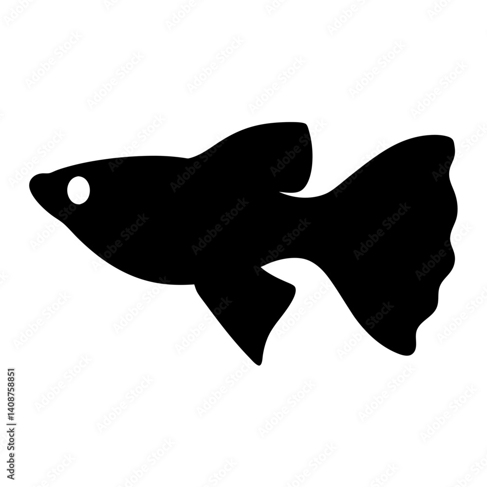 Obraz premium guppy fish black silhouette of a moorish idol fish aquatic animal ocean life- simple black silhouette of a guppy fish tropical sea life animal icon,