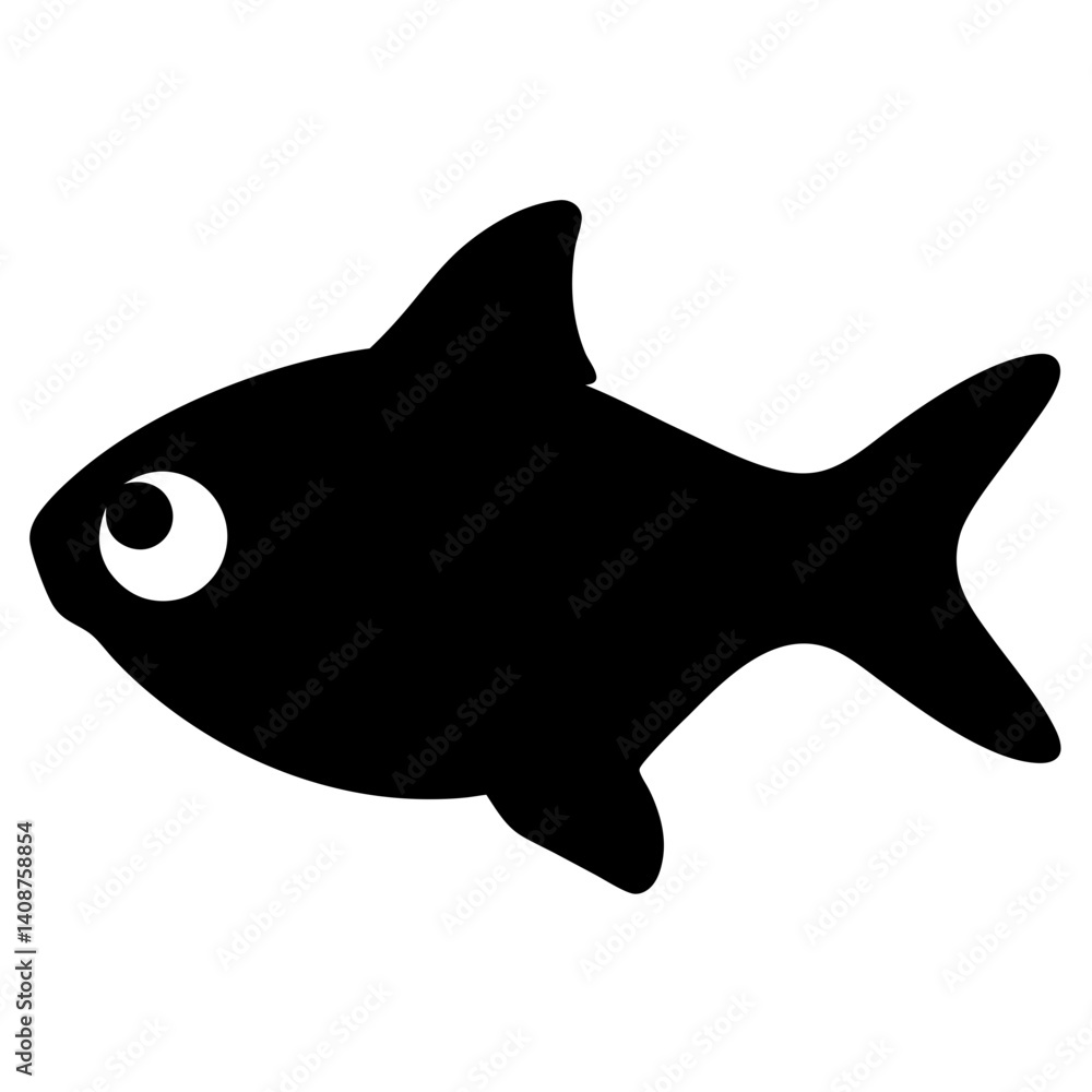 Obraz premium harlequin rasbora fish black silhouette of a moorish idol fish aquatic animal ocean life- simple black silhouette of a harlequin rasbora fish tropical sea life animal icon,