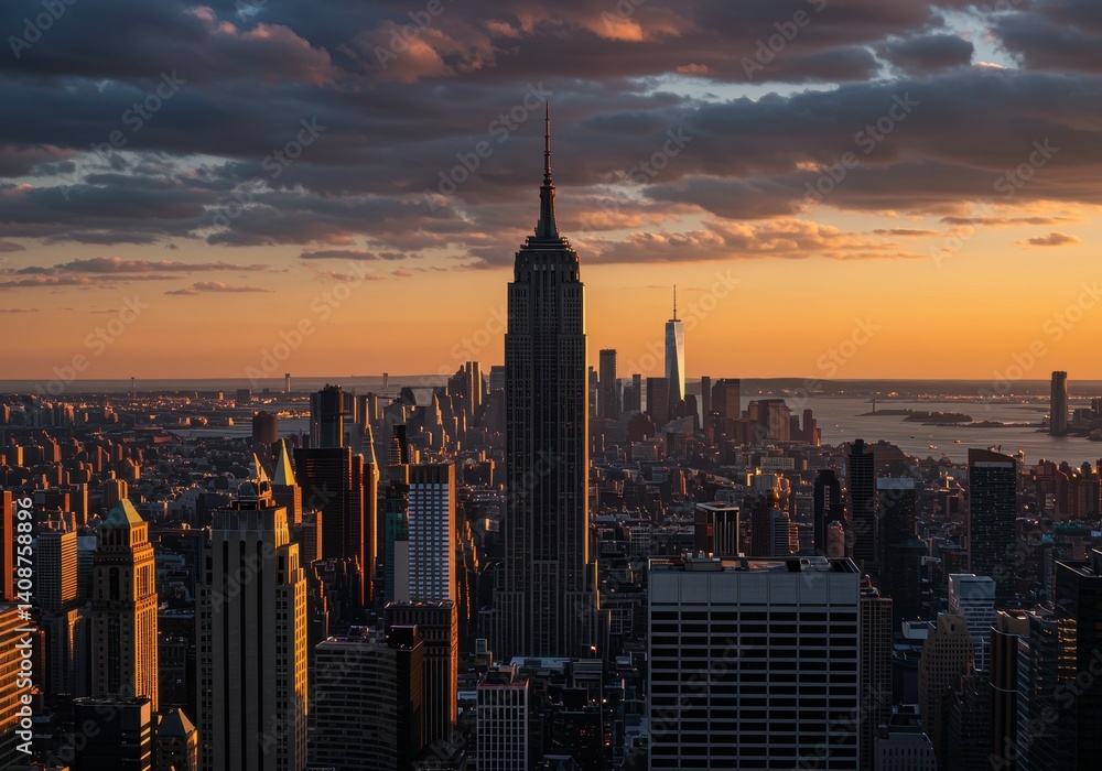Naklejka premium new york city skyline at sunset