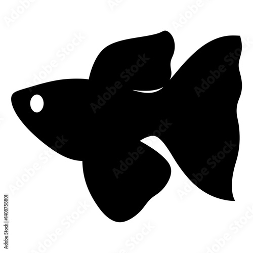 guppy fish black silhouette of a moorish idol fish aquatic animal ocean life- simple black silhouette of a guppy fish tropical sea life animal icon,