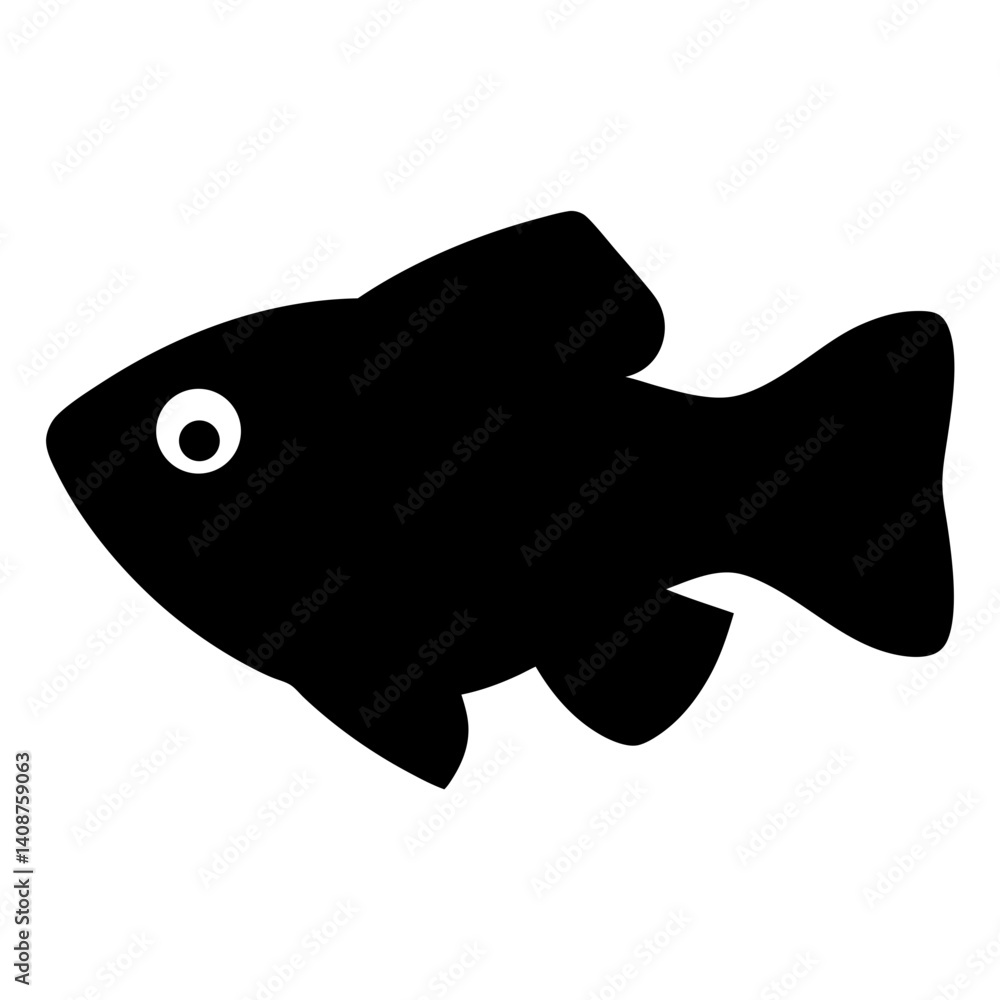 Obraz premium molly fish black silhouette of a moorish idol fish aquatic animal ocean life- simple black silhouette of a molly fish tropical sea life animal icon,