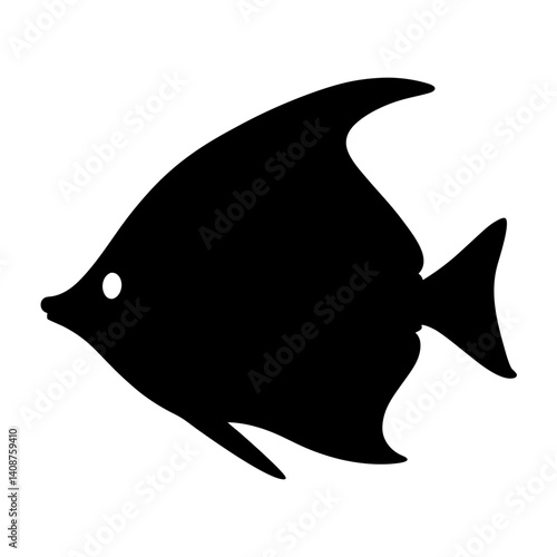 platy fish black silhouette of a moorish idol fish aquatic animal ocean life- simple black silhouette of a platy fish tropical sea life animal icon,