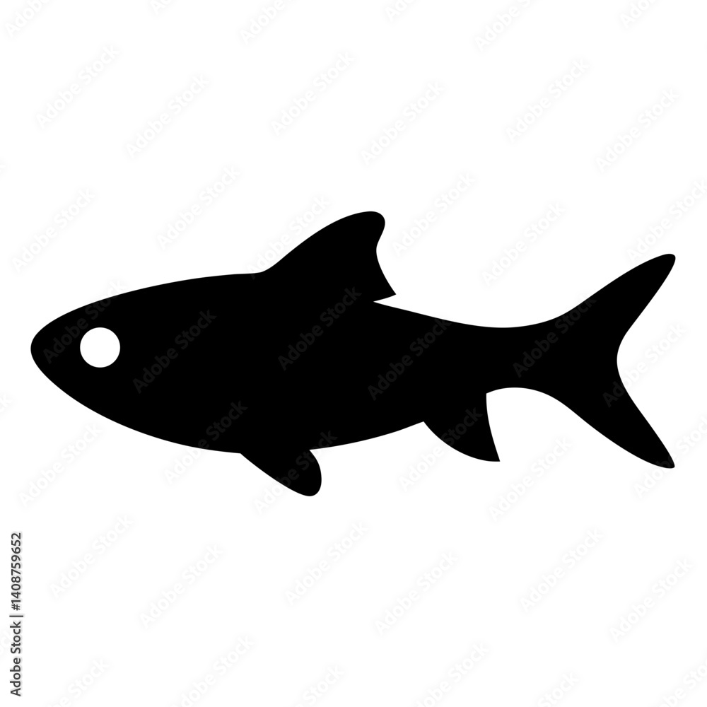 Obraz premium rummy nose tetra fish black silhouette of a moorish idol fish aquatic animal ocean life- simple black silhouette of a rummy nose tetra fish tropical sea life animal icon,