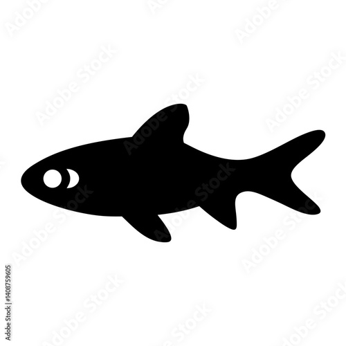 rasbora fish black silhouette of a moorish idol fish aquatic animal ocean life- simple black silhouette of a rasbora fish tropical sea life animal icon,