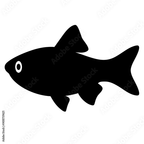 rasbora fish  black silhouette of a moorish idol fish aquatic animal ocean life- simple black silhouette of a rasbora fish  tropical sea life animal icon,