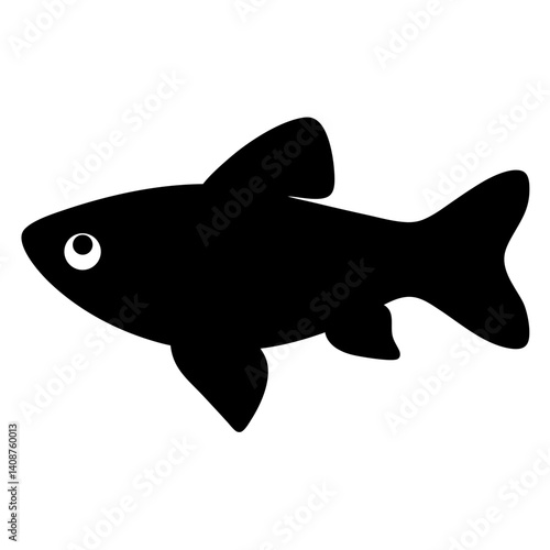 zebra danio fish black silhouette of a moorish idol fish aquatic animal ocean life- simple black silhouette of a zebra danio fish tropical sea life animal icon,