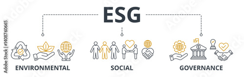 Esg web banners concept vector illustration with keywords and icons