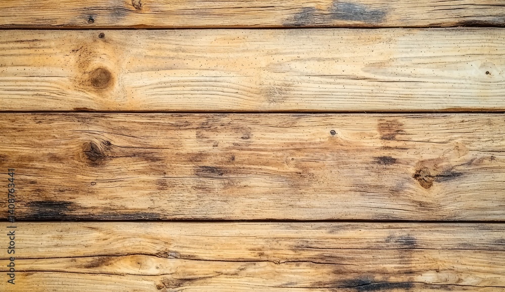 Fototapeta premium Rustic wooden plank texture with natural grains and knots, ideal for backgrounds, product mockups, packaging, and vintage design themes