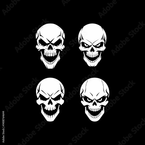 Set of Four Aggressive Skull Graphic Illustrations for Horror Gaming or Dark Theme
