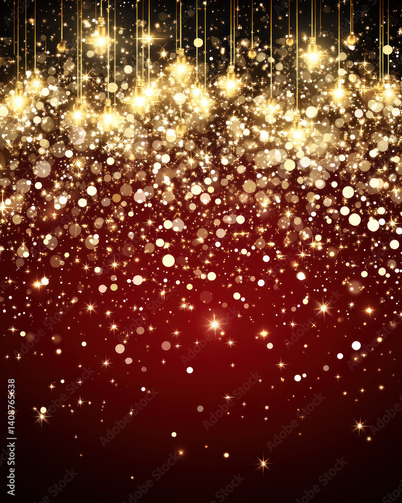 A red background with gold glitter and stars. The stars are scattered all over the background A red background with gold glitter and stars. The stars are scattered all over the background