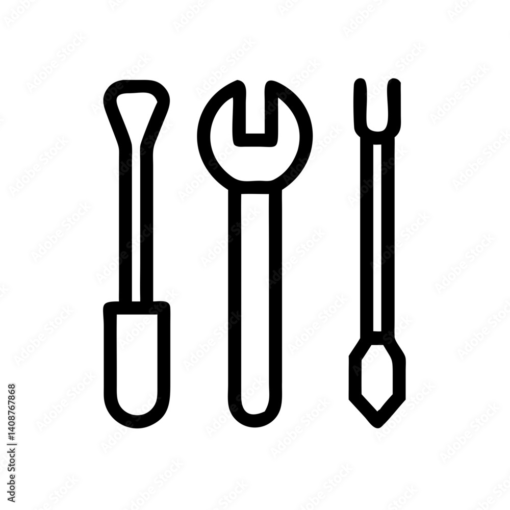 set of tools line art vector icon illustration set of tools line art vector icon illustration