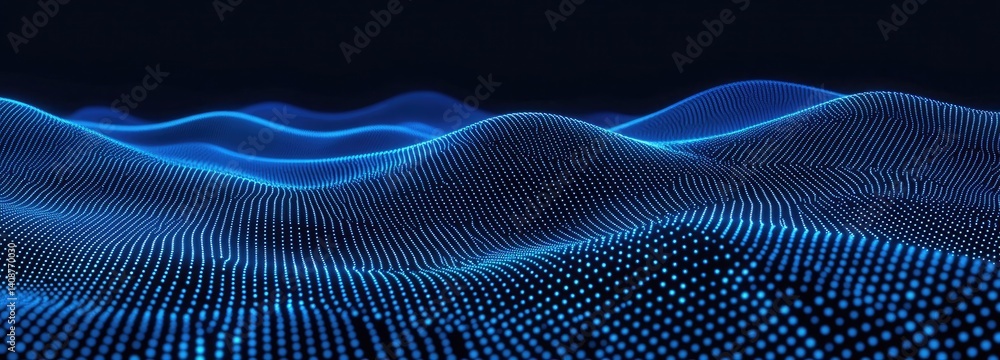 Abstract Wave Pattern Digital Blue Dotted Lines Forming Undulating Surface Abstract Wave Pattern Digital Blue Dotted Lines Forming Undulating Surface