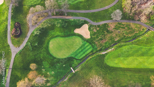 a golf course hole from an aerial point of view background landscape