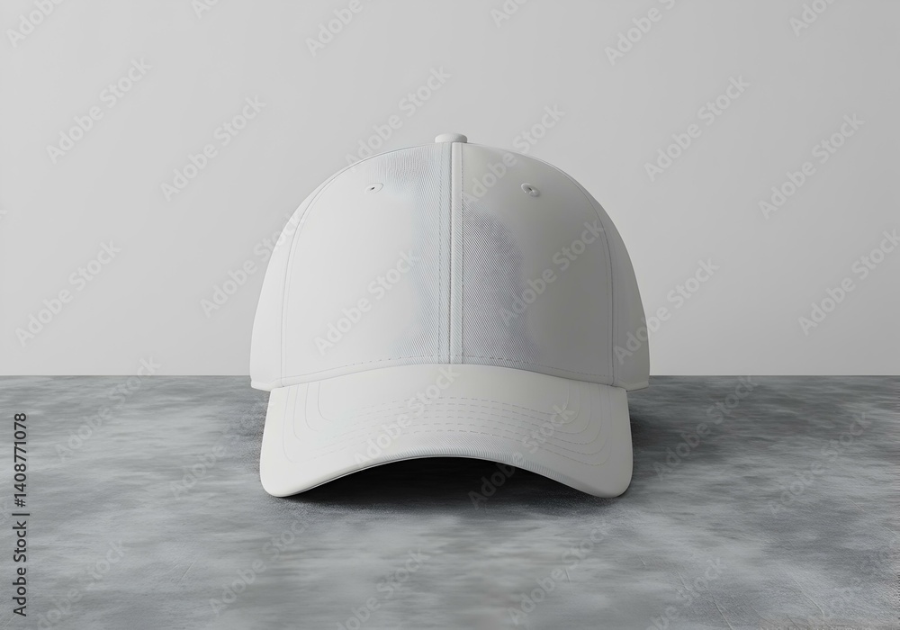 Front-Facing White Cap on Soft Gray Fabric Front-Facing White Cap on Soft Gray Fabric