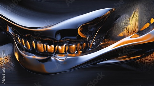 Obraz na płótnie Abstract metallic jaw, sharp teeth, dark background, futuristic design w salonie