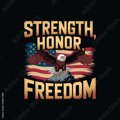 Stronger honor Freedom typography t shirt design on black background