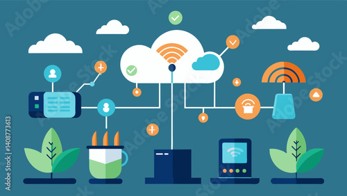 Automated weather stations connected to IoT devices to provide realtime updates on weather conditions and potential impact on crop growth.. Vector illustration