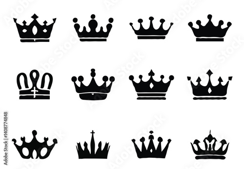 set of crowns silhouette vector