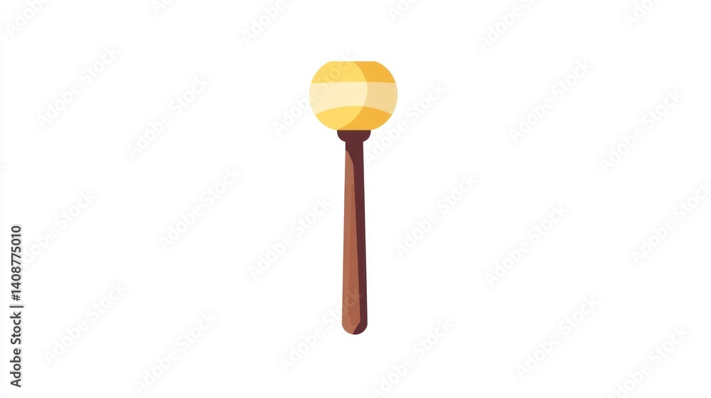 Yellow mallet on white background, music instrument Yellow mallet on white background, music instrument