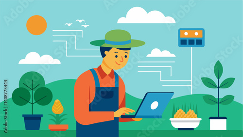 Fertilizer and pesticide application can be managed based on realtime weather data reducing the risk of over or underuse and increasing crop yield.. Vector illustration
