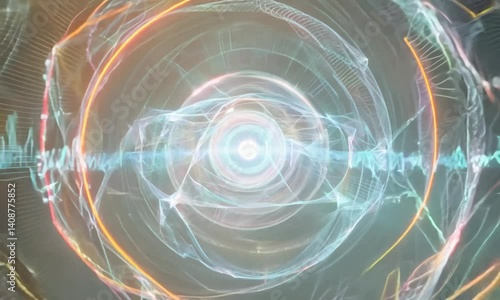 Wallpaper Mural Produce a conceptual animation of quantum computing cores rotating and interlocking, with quantum particles fluctuating around them and delicate quantum tunneling effects in glowing pastel hues Torontodigital.ca