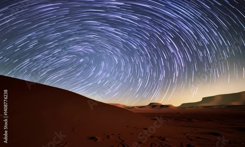 Wallpaper Mural Produce a timelapse of star trails rotating above a barren alien desert with cracked terrain and mineral-rich rock formations Torontodigital.ca