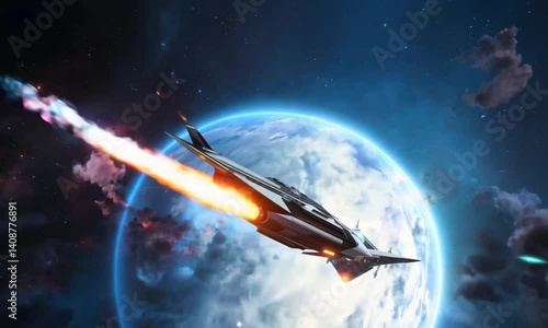 Wallpaper Mural Render a stylized deep space battle scene with highly designed spacecraft dodging energy blasts, set against the backdrop of a nebula. Incorporate camera shakes, light flashes Torontodigital.ca