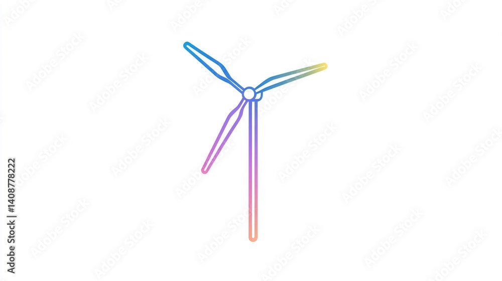 Colorful line art of a wind turbine against a white background for power and energy use Colorful line art of a wind turbine against a white background for power and energy use