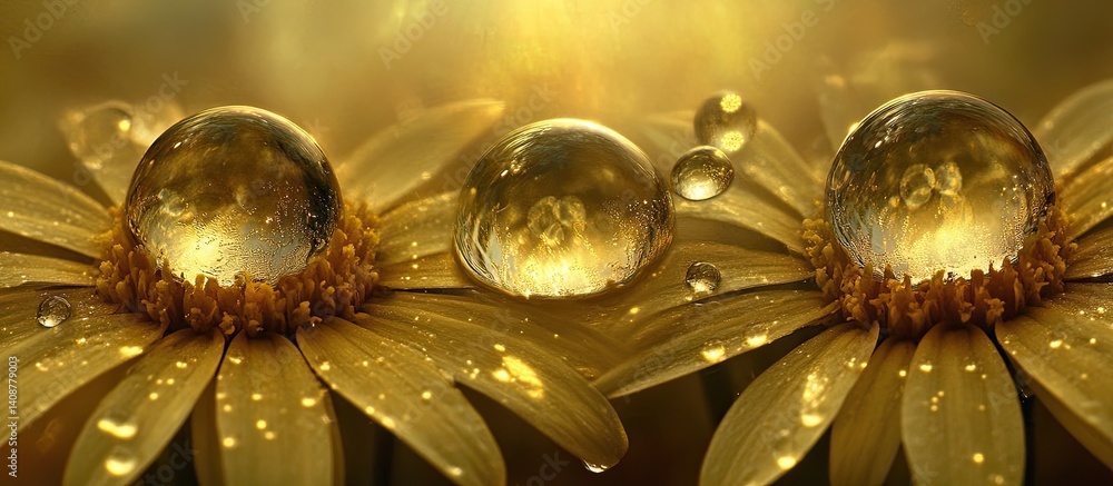 Golden Dew Drops on Flowers