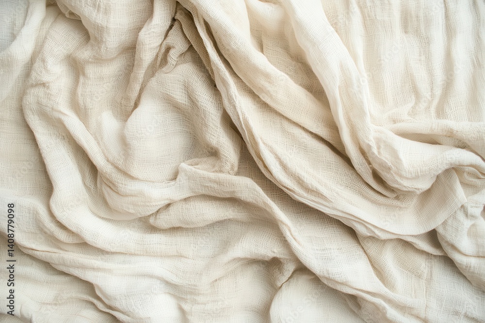 Soft and Textured Cream Fabric with Gentle Waves and Folds Soft and Textured Cream Fabric with Gentle Waves and Folds