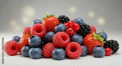 A Delicious Pile of Mixed Berries: Raspberries, Strawberries, Blueberries, and Blackberries