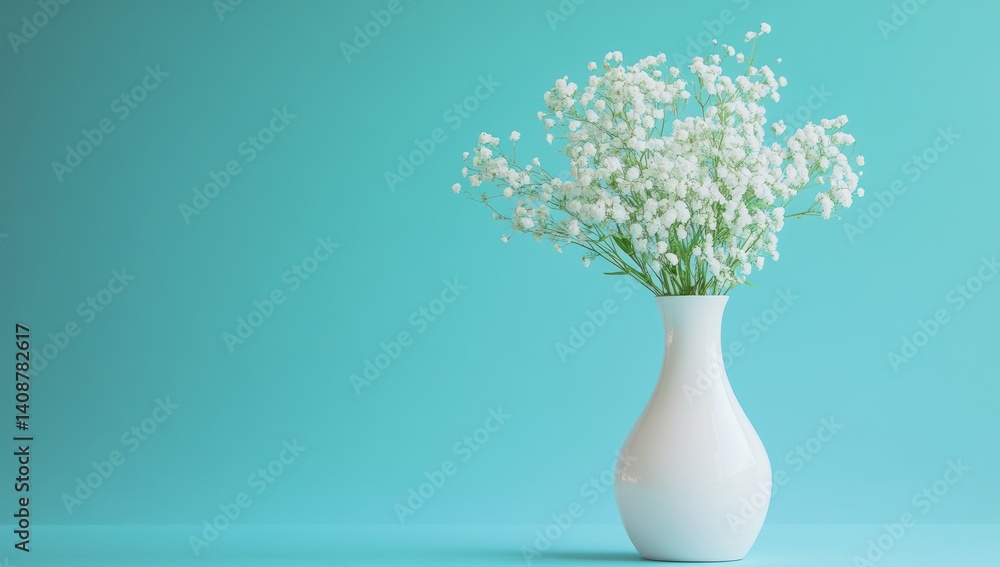 Serene White Flowers in a Vase Against a Teal Background Serene White Flowers in a Vase Against a Teal Background
