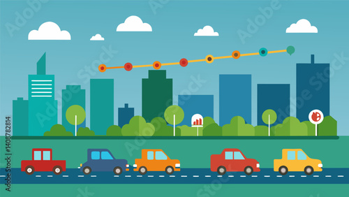 An animated timeline graph tracking the changes in traffic patterns over the years highlighting the impact of urban development and population growth.. Vector illustration