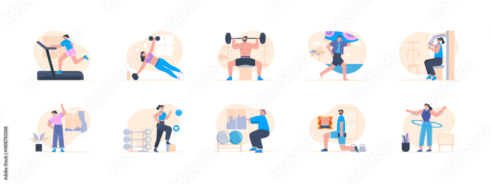 Fototapeta premium Exercise set illustration. Flat vector illustration concept.