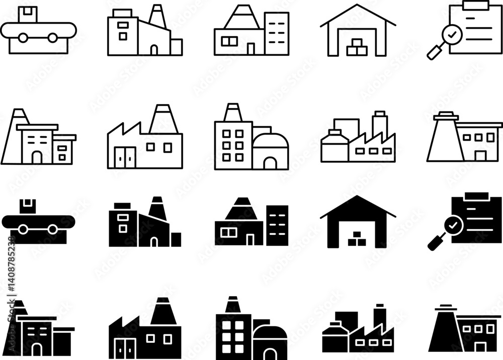 Obraz premium Factory Icons Featuring Building