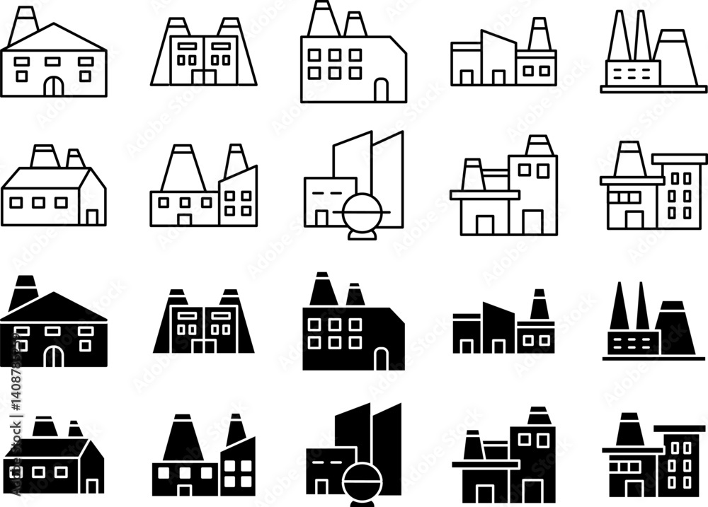 Naklejka premium Factory Icon Set